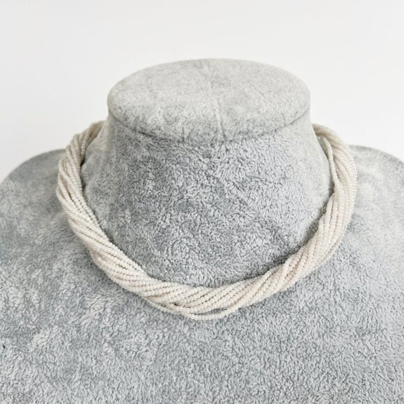 Vintage Beaded Twist Choker Necklace Wedding Bridal Fancy Pearl Iridescent White - Picture 3 of 3